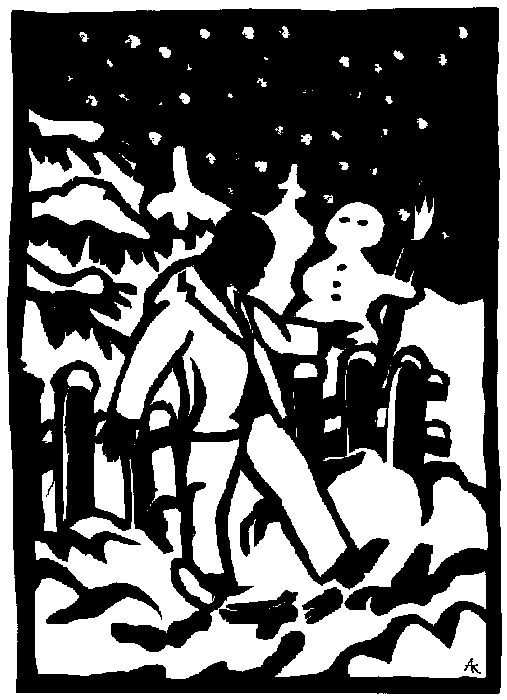 Graphik Scherenschnitt Mann im Schnee